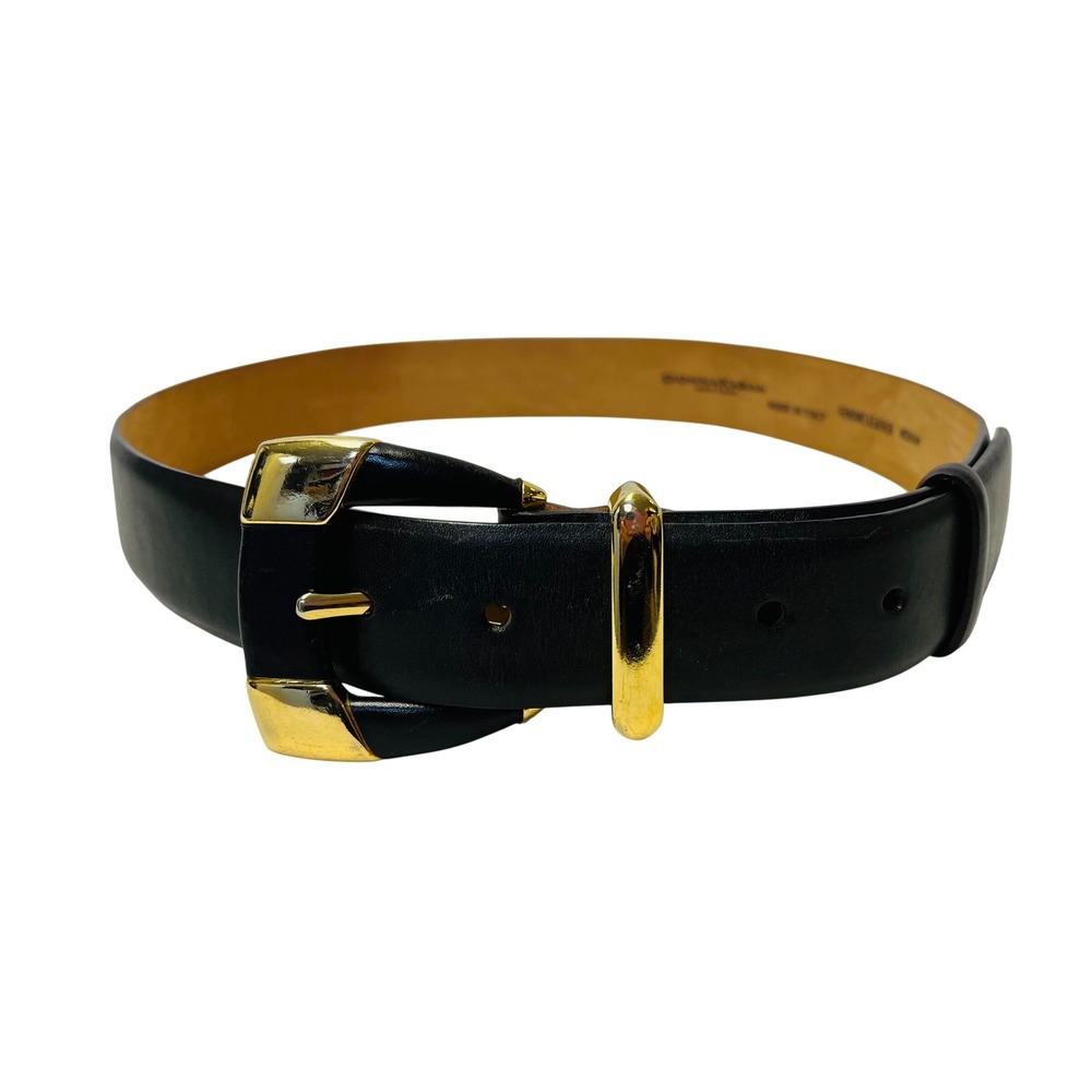 Vtg Donna Karan New York Italian Leather Belt M Brown Gold Classic Quiet Luxury